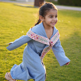 Hooded Kaftan with Embroidery in Blue