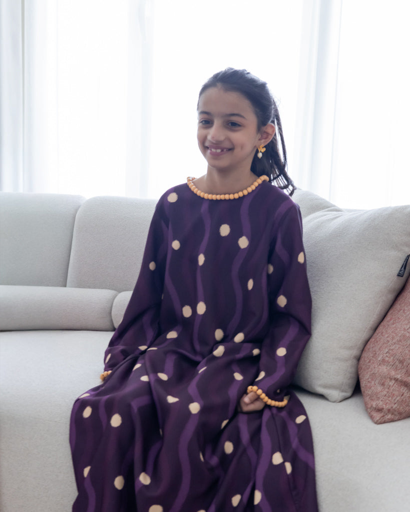 purple dress with white polka dots May Crossover Bust Purple Polka Dot Dress