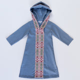 Hooded Kaftan with Embroidery in Blue