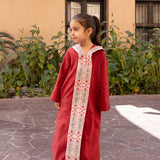 Hooded Kaftan with Embroidery in Maroon