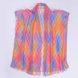 Pleated Colorful Bisht with Shiny Blue Dress Set