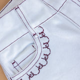 Wide Leg White Jeans with Embroidery