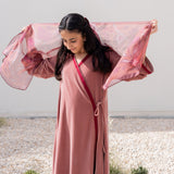 Pink Velvet Wrap Maxi Dress with Printed Shella