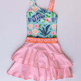 Fishes and Shells Print Swimsuit with Skirt