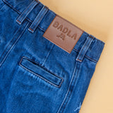 Blue Wide Leg Jeans with Qatar print