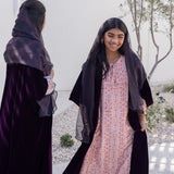 Printed Pomegranate Shella with Velvet Abaya