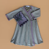 Green Suede Wrap Maxi Dress with Printed Shella