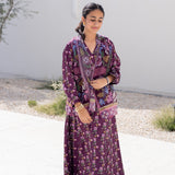 Arabian Garden Printed V Neck Jalabia with Shella in Purple