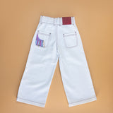 Wide Leg White Jeans with Embroidery