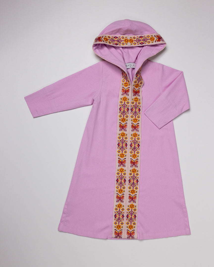 Hooded Kaftan with Embroidery in Pink