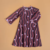 Pink Polka Dots in Brown Waves Maxi Dress