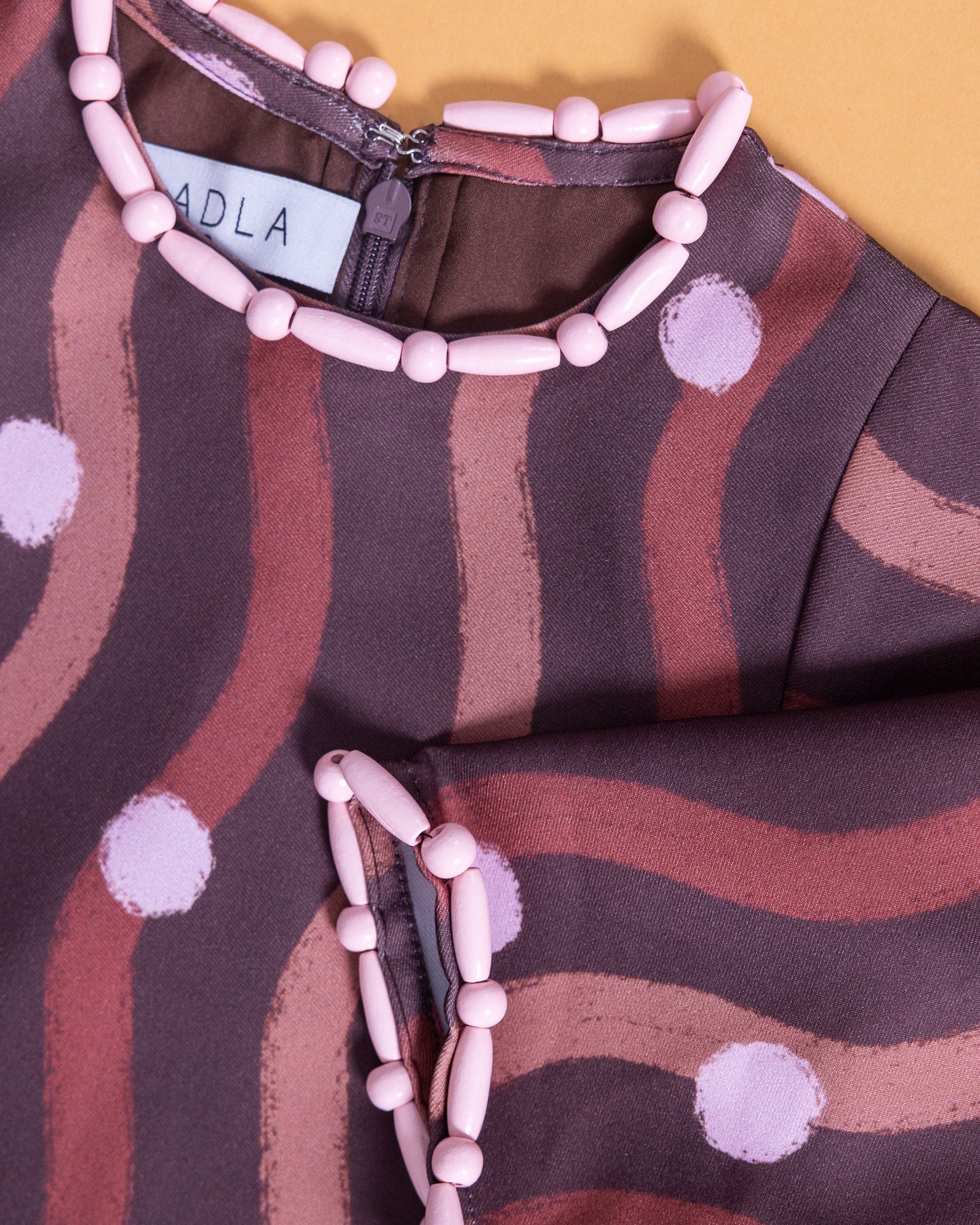 Pink Polka Dots in Brown Waves Maxi Dress BADLA Pink Polka Dots in Brown Waves Maxi Dress BADLA