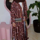 Pink Polka Dots in Brown Waves Abaya