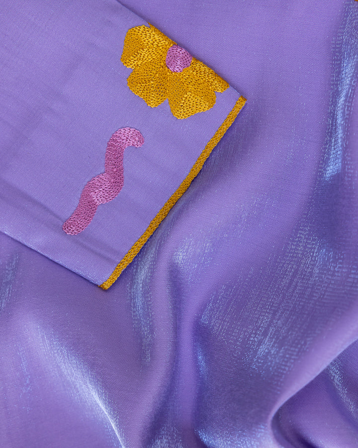 Birds Embroidery Jalabia in Shiny Purple