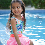 Fishes and Shells Print Swimsuit with Skirt