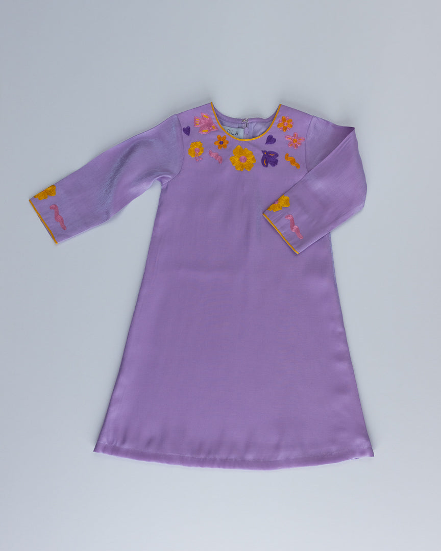 Birds Embroidery Jalabia in Shiny Purple