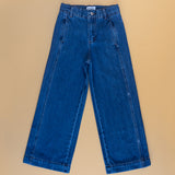 Blue Wide Leg Jeans with Qatar print