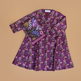 Arabian Garden Printed V Neck Jalabia with Shella in Purple