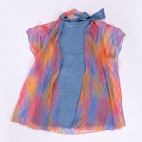 Pleated Colorful Bisht with Shiny Blue Dress Set