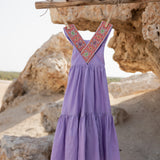 Linen Cross Back Strap Dress with Embroidery