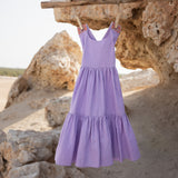 Linen Cross Back Strap Dress with Embroidery