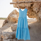 Linen Cross Back Strap Dress with Embroidery