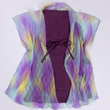 Pleated Colorful Bisht with Shiny Dark Purple Dress Set